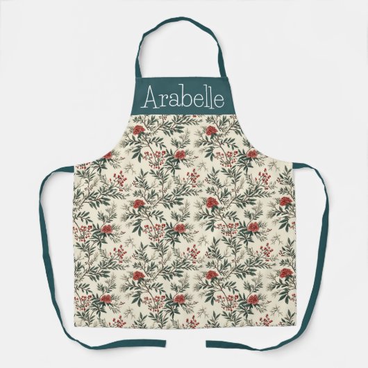 Green Pine and Red Berry Festive Kitchen Schürze (Vorderseite)