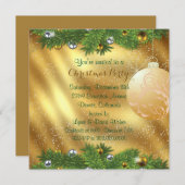 Green Pine Bough Gold Weihnachts-Party Einladung (Vorne/Hinten)