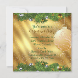 Green Pine Bough Gold Weihnachts-Party Einladung