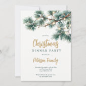 Green Pine Branch Gold Lights Weihnachts-Party Einladung (Vorderseite)