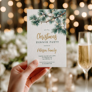 Green Pine Branch Gold Lights Weihnachts-Party Einladung