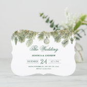 Green pine branch wedding einladung (Stehend Vorderseite)