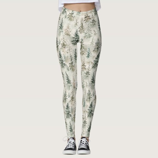Green Pine Christmas Trees Leggings (Vorderseite)