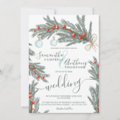 Green pine Christmas winter photo wedding Einladung (Vorderseite)