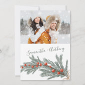 Green pine Christmas winter photo wedding Einladung (Rückseite)