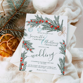 Green pine Christmas winter photo wedding Einladung