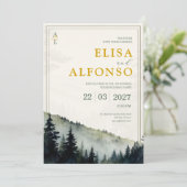 Green Pine Classic Watercolor Monogram Wedding Einladung (Stehend Vorderseite)