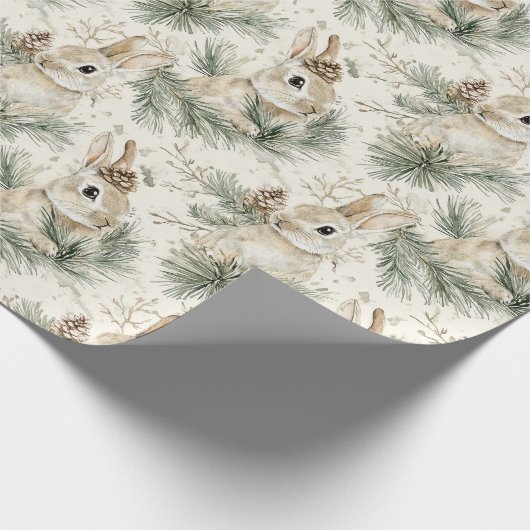 Green Pine Cones Bunny Rabbits Christmas Geschenkpapier (Ecke)