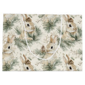 Green Pine Cones Bunny Rabbits Christmas Große Geschenktüte (Rückseite)