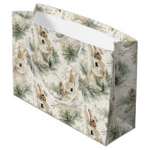 Green Pine Cones Bunny Rabbits Christmas Große Geschenktüte (Rückseite Schrägansicht)