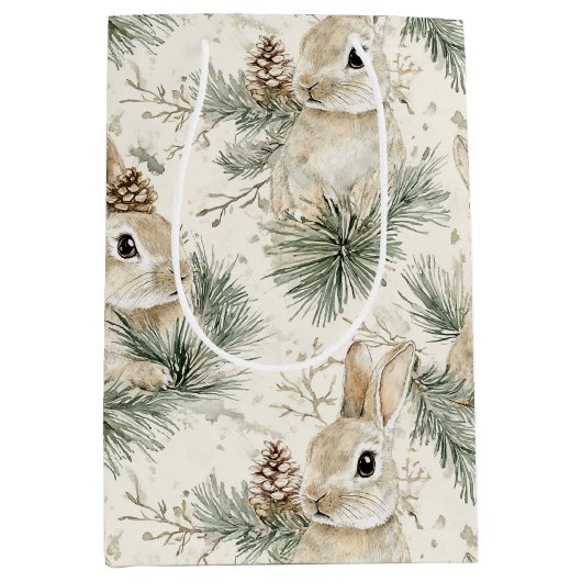 Green Pine Cones Bunny Rabbits Christmas Mittlere Geschenktüte