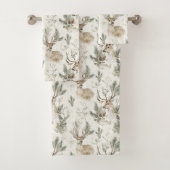 Green Pine Cones Deer Christmas Badhandtuch Set (Insitu)