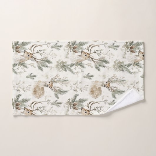 Green Pine Cones Deer Christmas Badhandtuch Set (Handtuch)