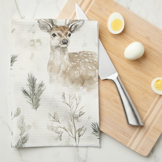 Green Pine Cones Deer Christmas Geschirrtuch (Viertel Falte)