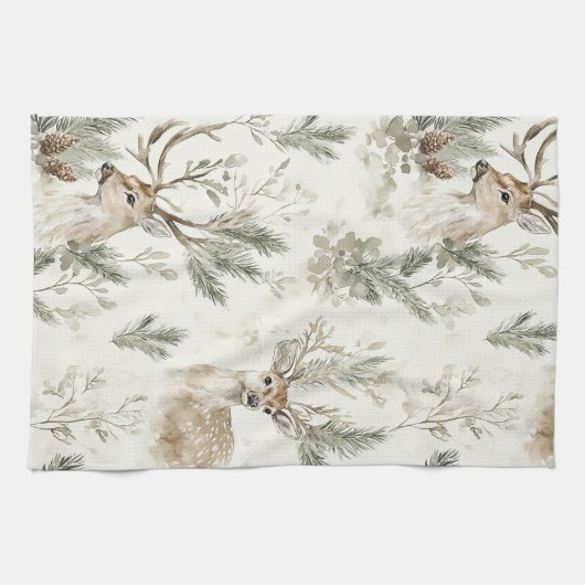 Green Pine Cones Deer Christmas Geschirrtuch (Horizontal)
