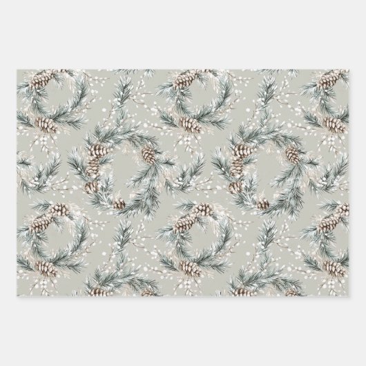 Green Pine Cones Wreaths Christmas Geschenkpapier Set (Vorderseite)