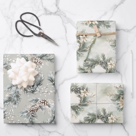 Green Pine Cones Wreaths Christmas Geschenkpapier Set (Vorderseite)
