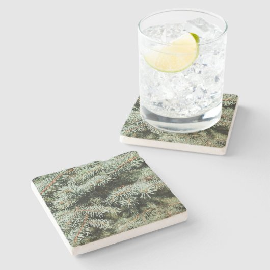 Green Pine Limbs Square Untersetzer (Seitenansicht)