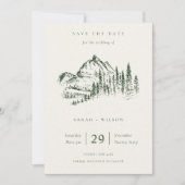 Green Pine Mountain Sketch Save the Date Karte (Vorderseite)