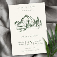 Green Pine Mountain Sketch Save the Date Karte