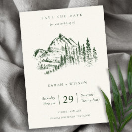 Green Pine Mountain Sketch Save the Date Karte