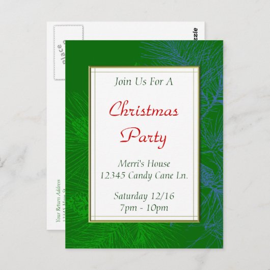Green Pine Muster Custom Christmas Party Postcard Postkarte (Vorne/Hinten)