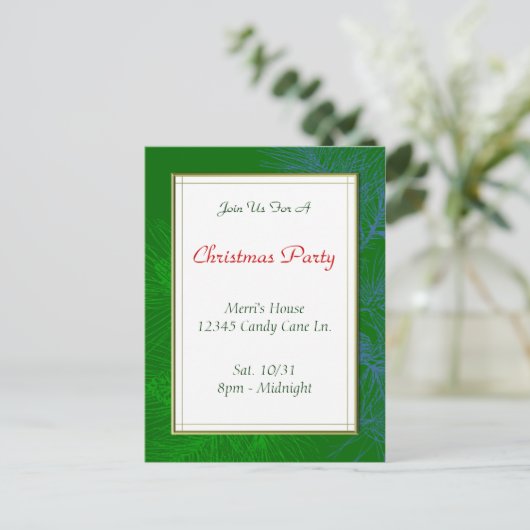 Green Pine Muster Custom Christmas Party Postcard Postkarte (Stehend Vorderseite)