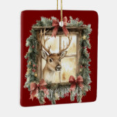 Green Pine Tree Christmas Deer in Window Keramikornament (Rechts)