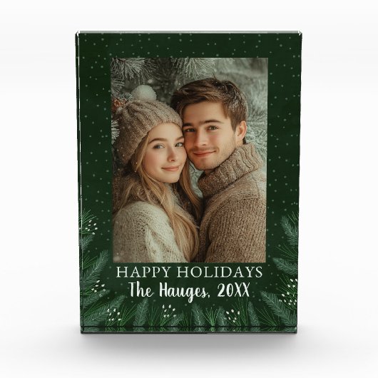 Green Pine Tree Happy Holidays Fotoblock (Vorderseite)