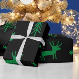 Green Pine Tree Schwarzes Weihnachtsmuster Geschenkpapier