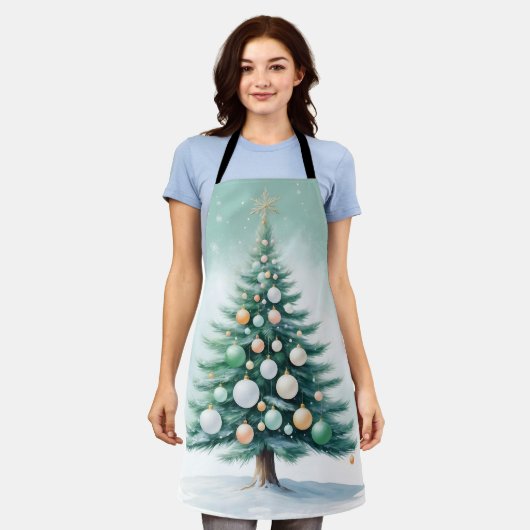 Green Pine Tree | Silver Green Orange Globes Schürze (Getragen)