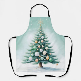 Green Pine Tree | Silver Green Orange Globes Schürze