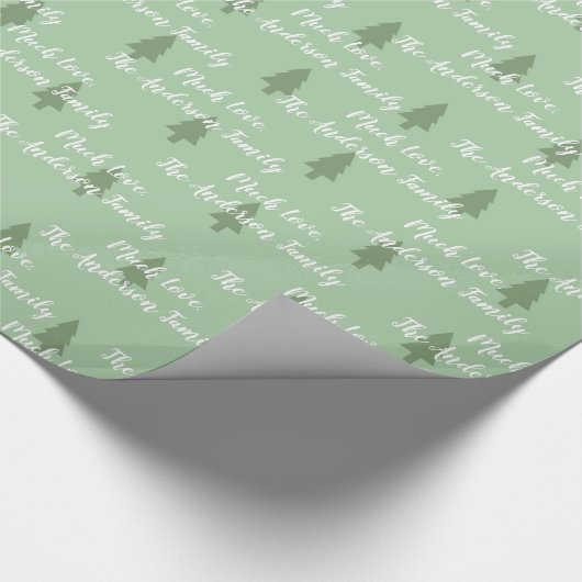 Green Pine Tree Simple Modern Pattern Ihr Name auf Geschenkpapier (Ecke)