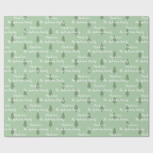 Green Pine Tree Simple Modern Pattern Ihr Name auf Geschenkpapier (Flach)