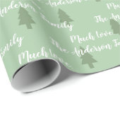 Green Pine Tree Simple Modern Pattern Ihr Name auf Geschenkpapier (Rolleneckpunkt)