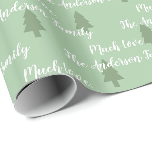 Green Pine Tree Simple Modern Pattern Ihr Name auf Geschenkpapier (Rolleneckpunkt)