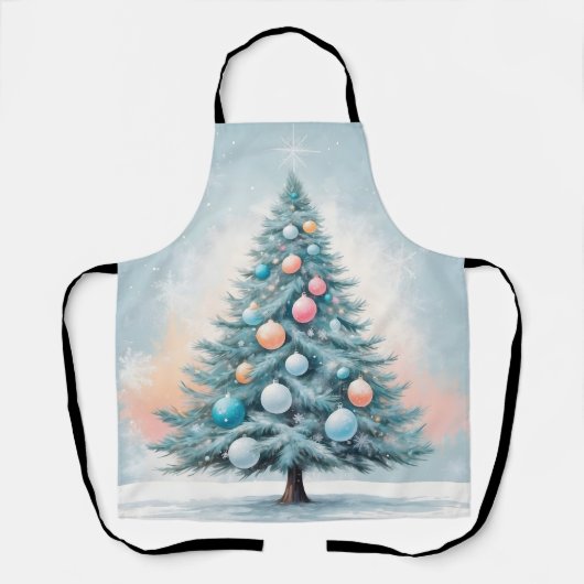 Green Pine Tree & Snowflakes | Blue Orange Coral Schürze (Vorderseite)