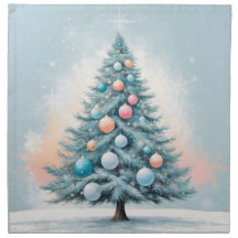 Green Pine Tree & Snowflakes | Blue Orange Coral