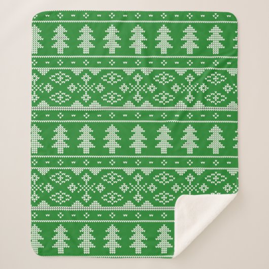 Green Pine Tree Sweater Strick Blanket Sherpadecke (Vorderseite)
