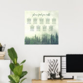 Green Pine Trees 9 Table Wedding Seating Chart Poster (Heimbüro)