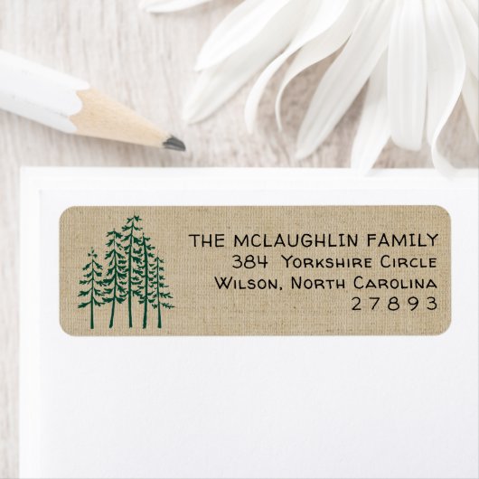 Green Pine Trees Rustic Holiday Address Label (Insitu)