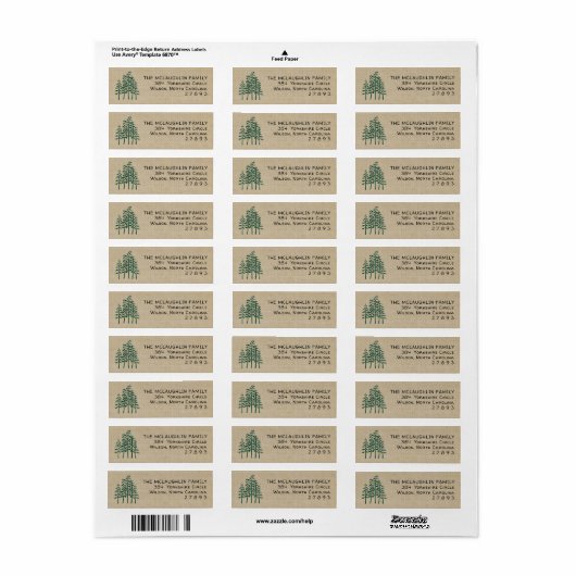 Green Pine Trees Rustic Holiday Address Label (Vorne)