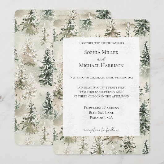 Green Pine Trees Wedding Einladung (Vorne/Hinten)
