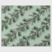 Green Pine White Cones Silver Spruce Garland Sage Geschenkpapier (Flach)