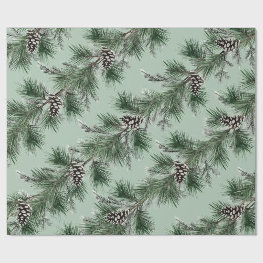 Green Pine White Cones Silver Spruce Garland Sage Geschenkpapier (Flach)