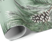 Green Pine White Cones Silver Spruce Garland Sage Geschenkpapier (Rolleneckpunkt)