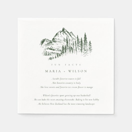 Green Pine Woods Mountain Sketch Wedding Fun Facts Serviette (Vorderseite)