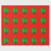 Green Pinecone Ornaments Red Wrapping Paper Geschenkpapier (Flach)