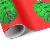 Green Pinecone Ornaments Red Wrapping Paper Geschenkpapier (Rolleneckpunkt)