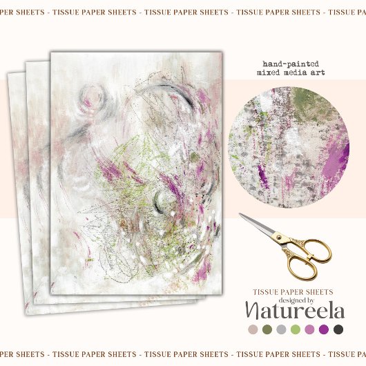 Green Pink Abstract Design Decoupage Tissue Paper Seidenpapier